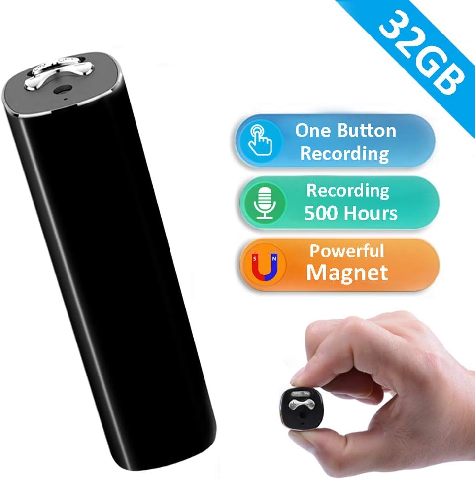 Digital Voice Recorder, Binrrio 32G Voice Activated Recorder with 500 Hrs Working Time and Strong Magnetic for Lectures Students,Playback,Noise Reduction,Password,Mp3 (Black)
