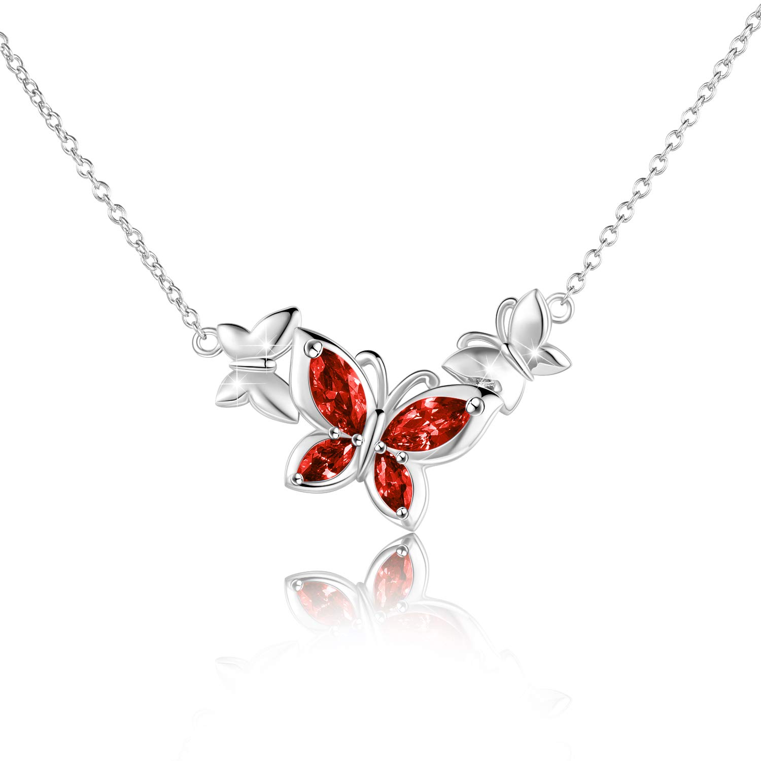 WINNICACA Butterfly Necklace Red Crystal Pendant S925 Sterling Silver January Birthstone Jewellery Gifts for Women Teens Birthday