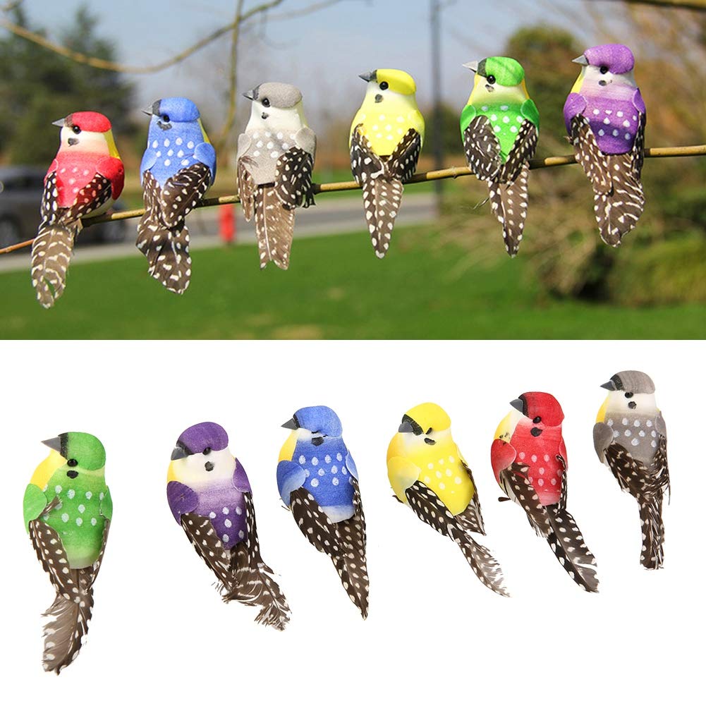 Nunafey Artificial Bird, Artificial Feather Birds, 12Pcs Colorful Harmless for Craft, Home Ornaments Outdoors, Home