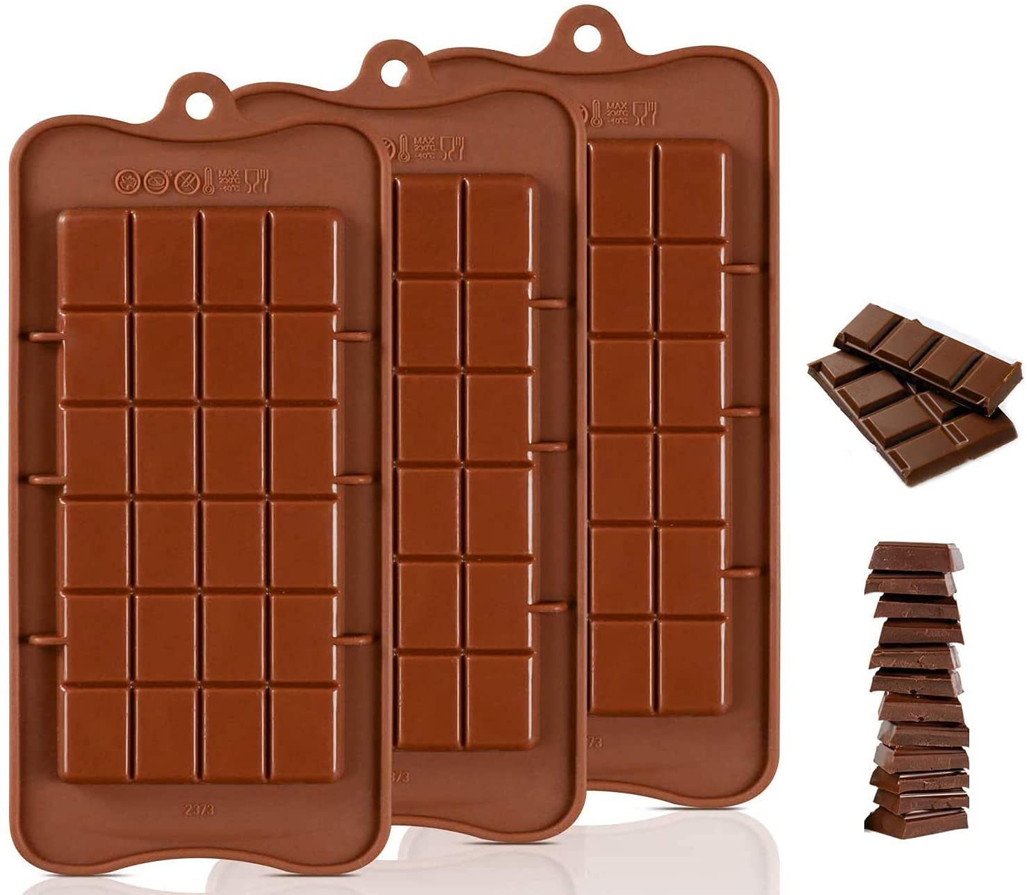BAMUTU 3 Pack Break-Apart Silicone Chocolate Mould Non-Stick Reusable Baking Mould for Energy Bars, Protein Snacks, Fudge & Sweet Treats, DIY Dessert Making (Food Grade, BPA Free)