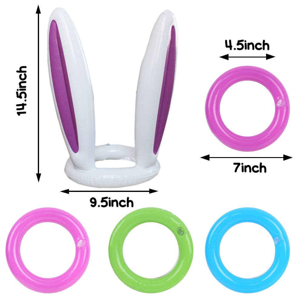 FUTUREPLUSX Inflatable Bunny Ears, 2PCS Inflatable Bunny Ears Headband with 10PCS Inflatable Tossing Rings Ring Toss Game Holiday Party Decoration Easter Gifts