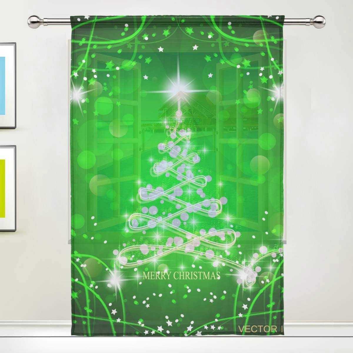 Amazon Com Sheer Curtains Green Christmas Tree Rod Pocket Sheer