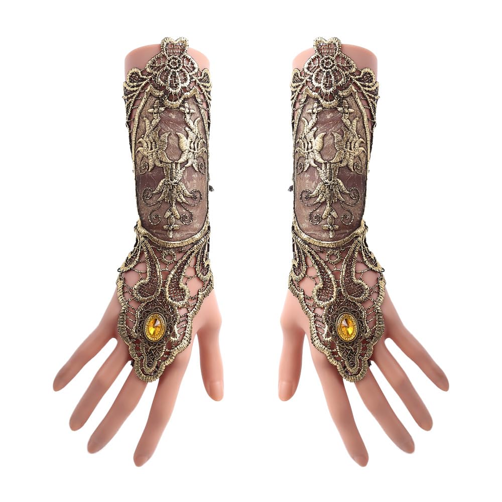 Laroal 1 Pair Women'S Gothic Hand Warmers Vintage Lace Lace Gloves Women'S Dress Decoration Matching Bracelet Costume Accessories