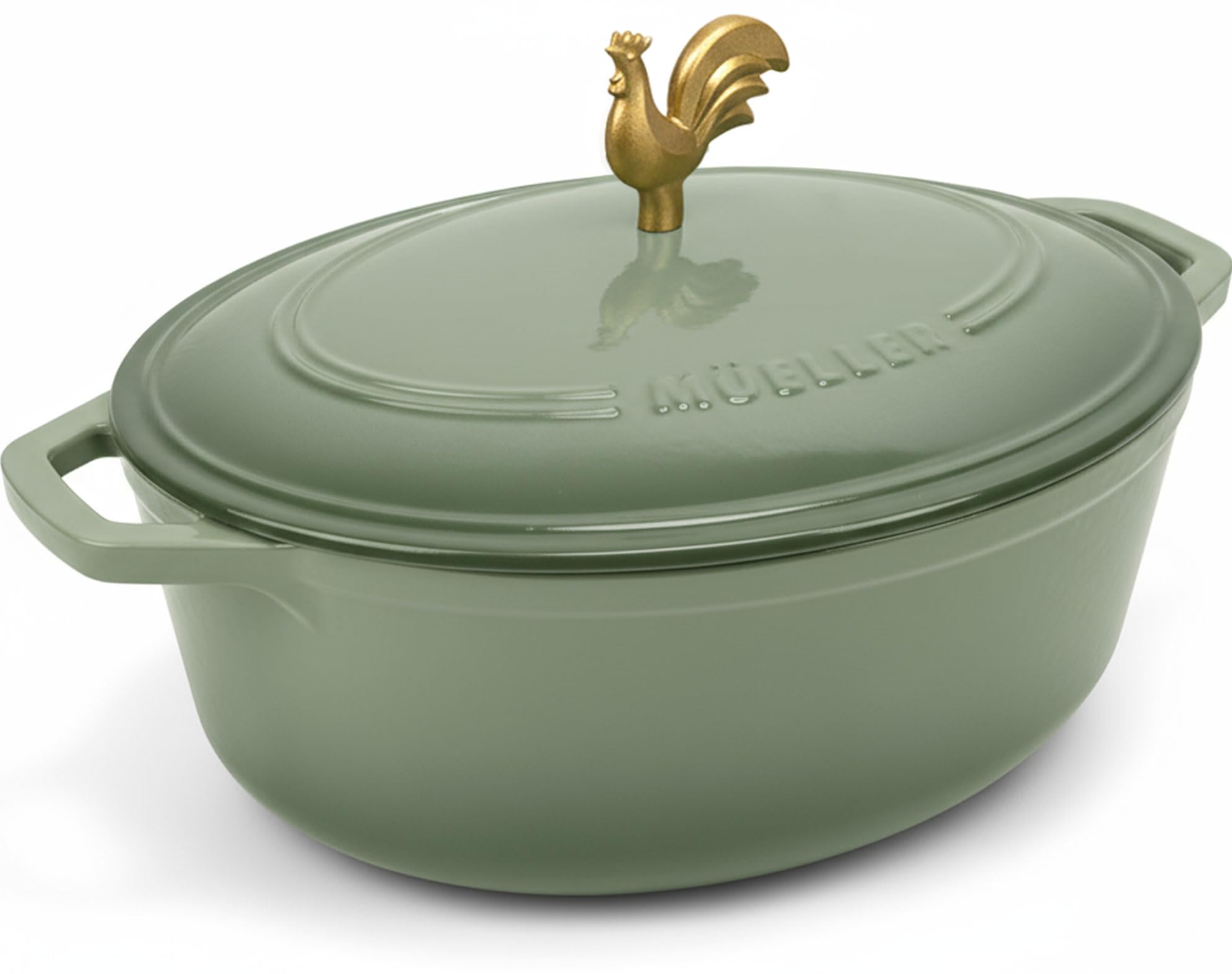 MÜELLERHOME 5.5 Quart Enameled Cast Iron Oval Dutch Oven, Rooster Knob, Heavy-Duty Cookware, Oven-Safe up to 500° F & Across All Cooktops, Cooking Pot with Lid, Gifts for Grandma & Women, Thyme Green Image MÜELLERHOME 5.5 Quart Enameled Cast Iron Oval Dutch Oven, Rooster Knob, Heavy-Duty Cookware, Oven-Safe up to 500° F & Across All Cooktops, Cooking Pot with Lid, Gifts for Grandma & Women, Thyme Green Image