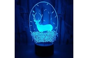 Xdorra Elk Deer 3D Illusion Night Lights - USB Acrylic Elk Table Decorative Lamp - 7 Colors Changing Bedroom Decor Night Ligh
