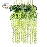 12 Pack 1 Piece 3.6 Feet Artificial Fake Wisteria Vine Ratta Hanging Garland Silk Flowers String Home Party Wedding Decor (Green)