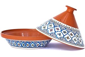 Kamsah Tagine Pot for Flavor Enrichment - Clay Pot for Cooking (12”, 4.1 QT) - Moroccan Ceramic Pots for Cooking w/Lid & Serving Bowl -Large Handmade Cookware, Bohemian Turquoise, Non-Stick, Lead-Free
