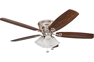 Honeywell Ceiling Fans Glen Alden, 52 Inch Classic Flush Mount Indoor LED Ceiling Fan with Light, Pull Chain, Quick-2-Hang Dual Finish Blades, Reversible Motor - 50182 (Brushed Nickel)