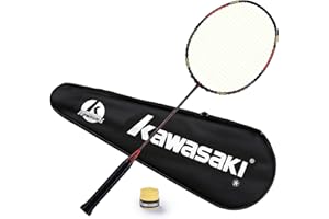 VICLEO Kawasaki Badminton Racket Professional Graphite Badminton Set Lightweight High Tension Racquet for Attack & Defense-Passion P22 Get Strung with Carrying Bag & Hand Grip (Black Red)