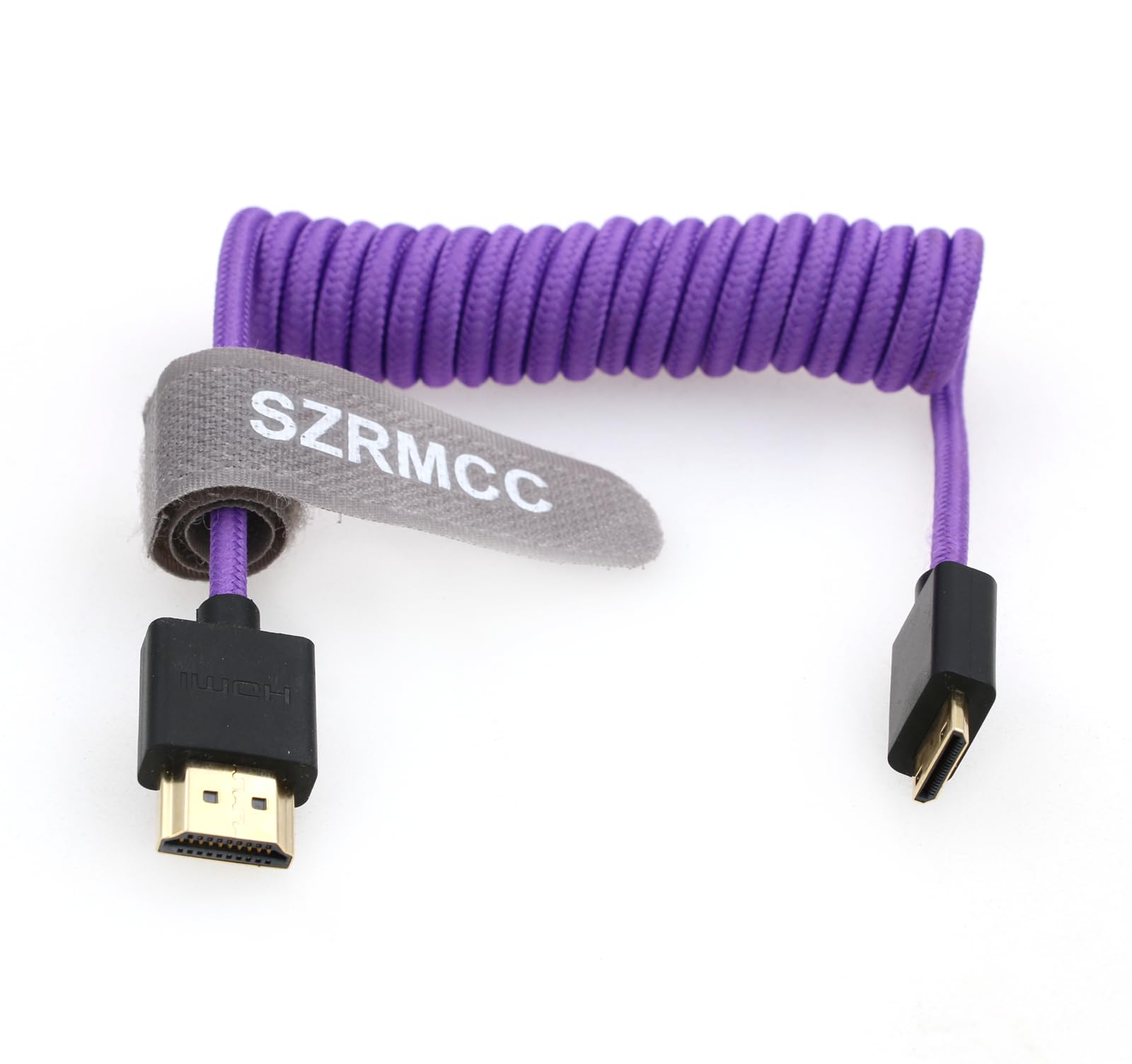 SZRMCC HDMI to Mini HDMI 8K 2.1 Ultra High Speed Coiled Braided Cable for Sony CX7,A7 II,A7S II, Canon EOS 70D/80D, Nikon D500,D7500,Z6/Z7 Pan-asonic Lumix Fuji Camera — image 1
