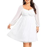 Talisea Plus Size Dresses Sweetheart Neckline Long Sleeves Chiffon Party Cocktail A Line Curvy Womens Midi Dress