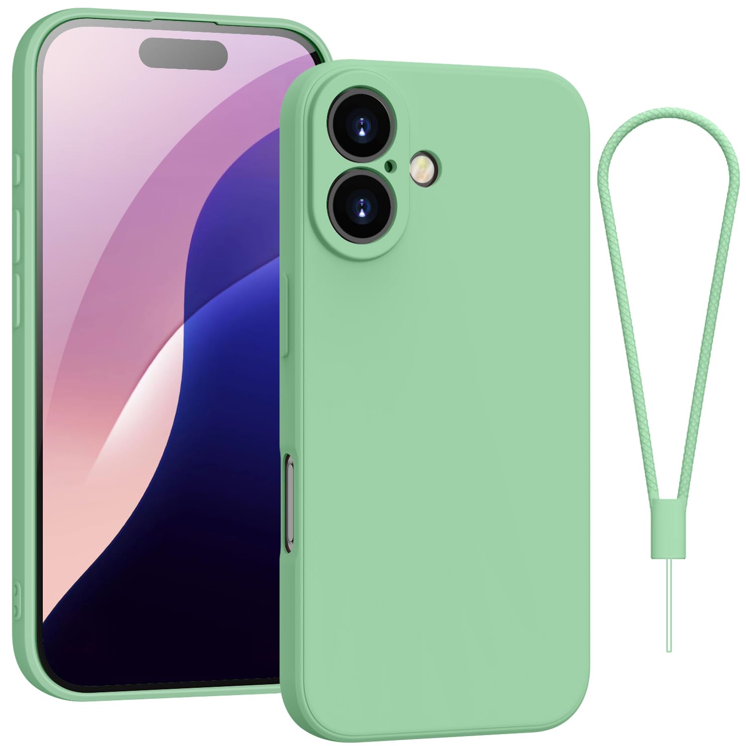 Andwing For iPhone 16 Case,Silicone Case Soft Ultra For iPhone 16 Phone Case Slim Protective Shockproof Cover Scratch-Resistant Microfiber Lining, 6.3" Light Green