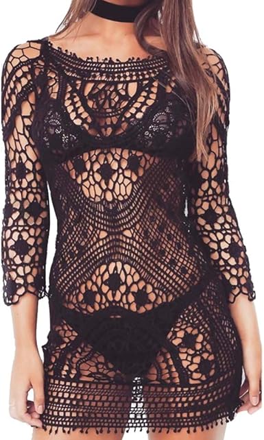 long sleeve crochet beach cover up