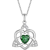 FJ Celtic Knot Necklace 925 Sterling Silver Trinity Love Knot Pendant Irish Good Luck Birthstone Jewelry for Women