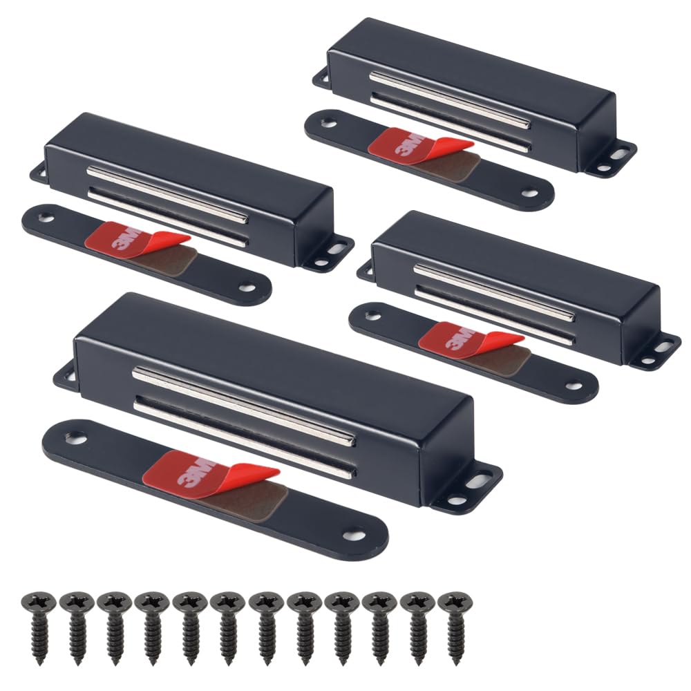 Mousike Magnetic Door Catch Heavy Duty 40KG Stainless Steel Door Magnets with Strong Magnetic for Kitchen Cupboard Wardrobe Closet Cabinet Door Latch (Black 4 Pack)