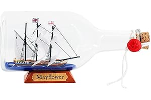 NAUTIMALL Mayflower Ship in a Bottle 9" Nautical Christmas Ornament Table top Glass Coastal Home Decor for Seaside beachhouse Gift for Boys Son Grandson Kids Age 9 unsinkable Beach Themed Decoration