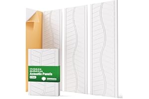 TOPNACA Acoustic Panels for Walls, Ceilings & Doors, 6 Pack Self-Adhesive Sound Absorbing Panels, 17"×12"×0.4" Decorative Art Tiles - Easy Peel & Stick for Recording Studio, Home Theater, Office Room (White)