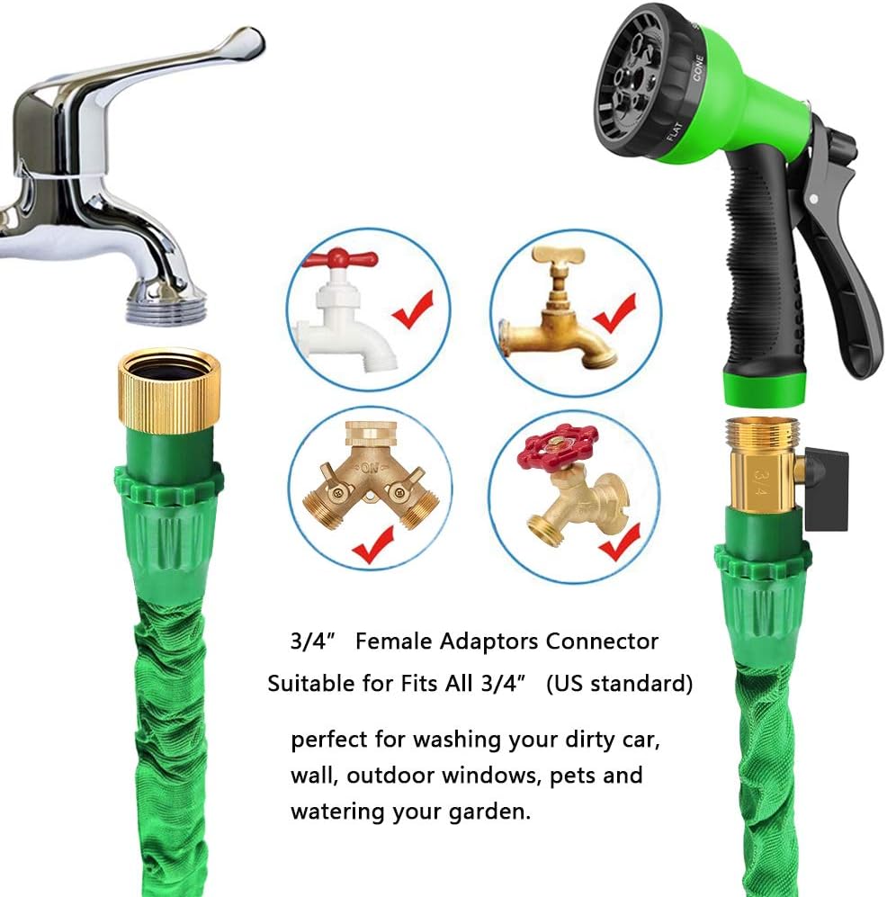 Liwiner Expandable Garden Hose Pipe - Lightweight, Durable& Felxible -Bonus 8 Function Spray Gun/Hose Hanger/Storage Bag/Brass Fittings, Best Choice for Watering and Washing (100FT-Green) : Garden & Outdoor