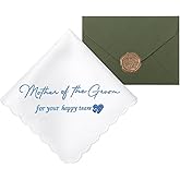 Wedding Handkerchief Something Blue for Bride, Mother Father of the Brides Groom Gifts, Embroidered Happy Tears Cotton Hanky