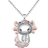Axolotl Necklace, Alloy Axolotl Crystal Necklace Cute Salamander Necklace Trendy Pendant Necklace Jewelry Gift for Boys Girls Birthday Christmas Graduation Gift