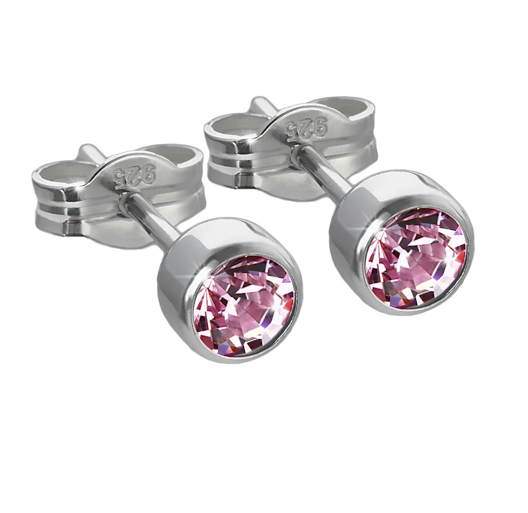NKlaus pair of stud earrings 925 silver rhodium plated 4,50mm lavender zirconia ladies gents 6578