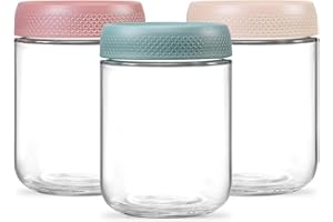 NETANY 3-pack 16oz Glass jars with Airtight Lids, Overnight Oats Containers with Lids, Wide mouth Mason Salad jars, Glass Food Storage Containers for Snacks Yogurt Spice Sugar