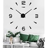 SIEMOO Large DIY Wall Clock Kit, 3D Frameless Wall Clock with Mirror Number Stickers for Home Living Room Bedroom Office Decoration-Black 022