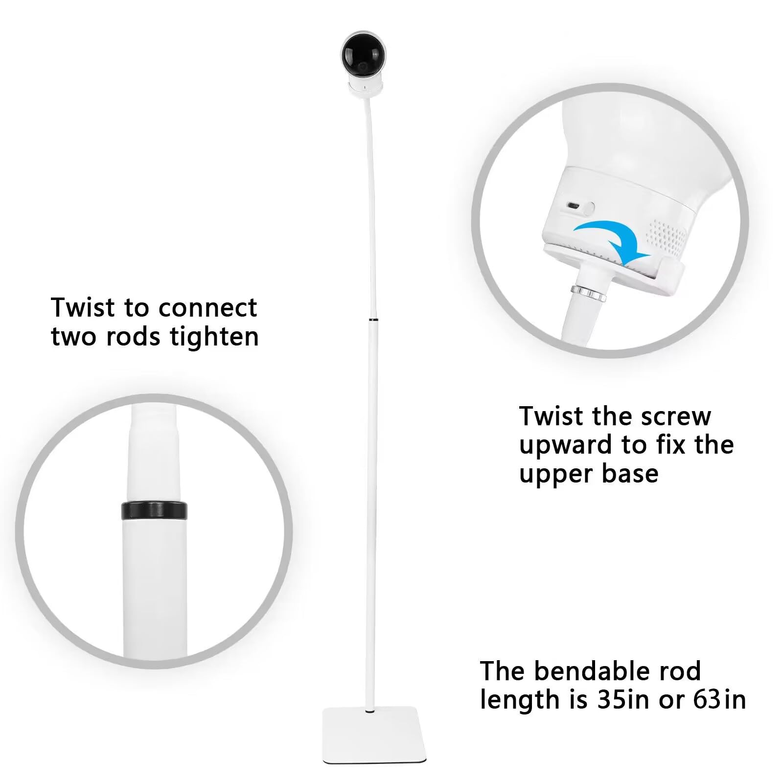 HOLACA 35 inch or 63 inch Floor Stand for Hellobaby, Infant Optics DXR-8/8 Pro, eufy, Vava/Hipp and Nooie Baby Monitor,Owlet and Motorola Baby Monitor, for Any Other Cameras with 1/4 Screw Mount