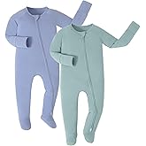 JunNeng Viscose from Bamboo Baby Sleeper,Newborn Footie Pajamas with 2 Way Zipper & Fold Over Mittens,0-12M