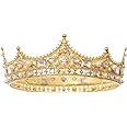 FORSEVEN King Crown for Men Crown Royal Costume Accessory Prom Tiara Baroque Vintage Crystal Pearl Bridal Wedding Tiaras Birthday Party Round Crowns (Gold)