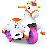 12V Electric Unicorn 2 in 1 Ride On Toys Kids Ages 2+,Gifts Girls Boy,White | Riding &amp; Rocking Horse Modes, 2x25W Motors, 1.86 Mph Speed, Music, Battery Display, Training Wheels, Anti-Tip, Max 66 lbs