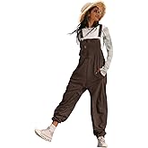 YESNO Women's Casual Corduroy Overalls Sleeveless Adjustable Straps Loose Harem Bib Jumpsuits for Women with Pockets PCL