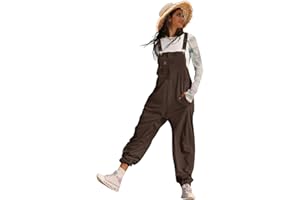 YESNO Women's Casual Corduroy Overalls Sleeveless Adjustable Straps Loose Harem Bib Jumpsuits for Women with Pockets PCL