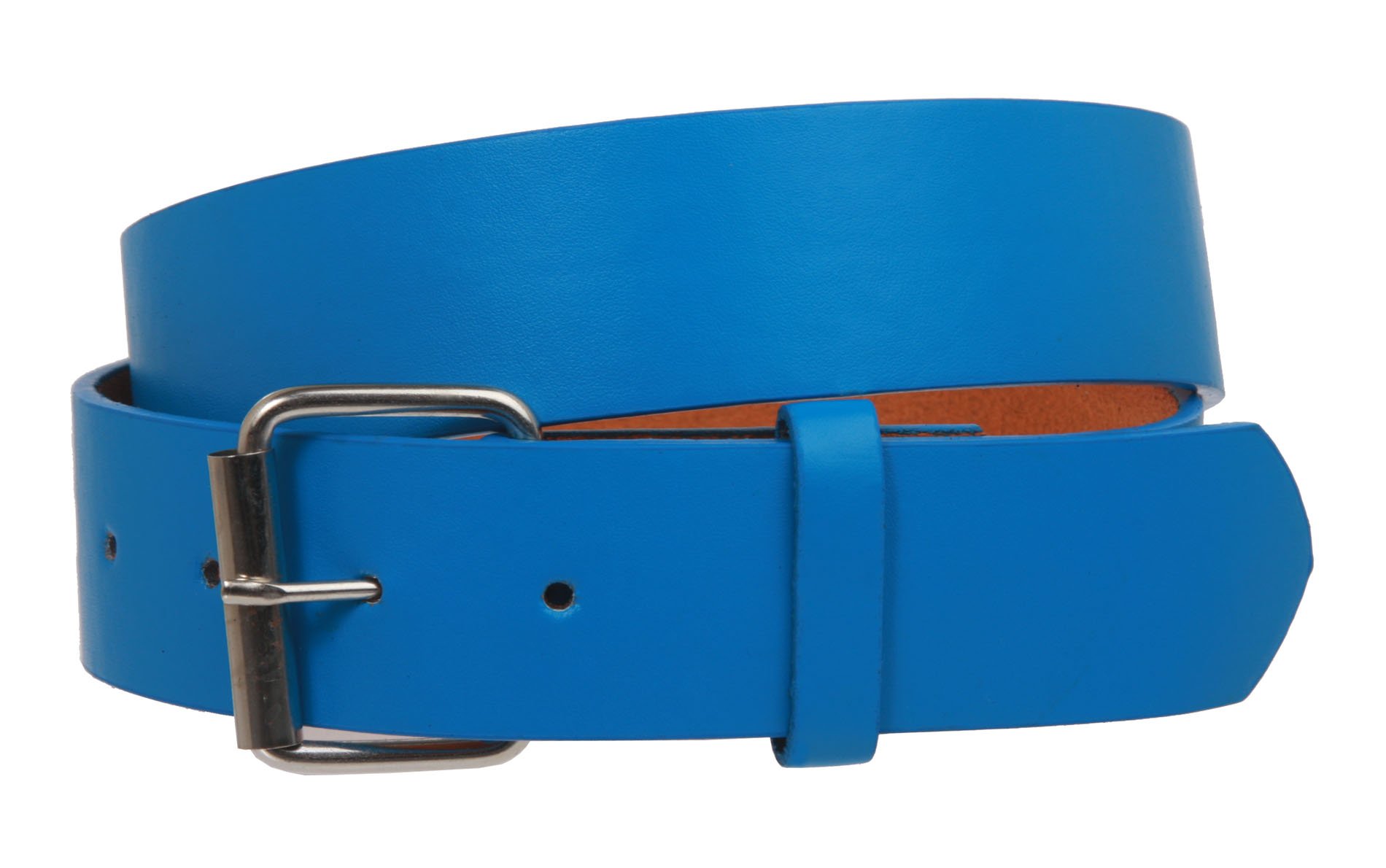 Photo 1 of 1 1/2" (38mm) Snap On Plain Leather Jean Belt With Roller Buckle, Sky blue | l (35-37" waist)