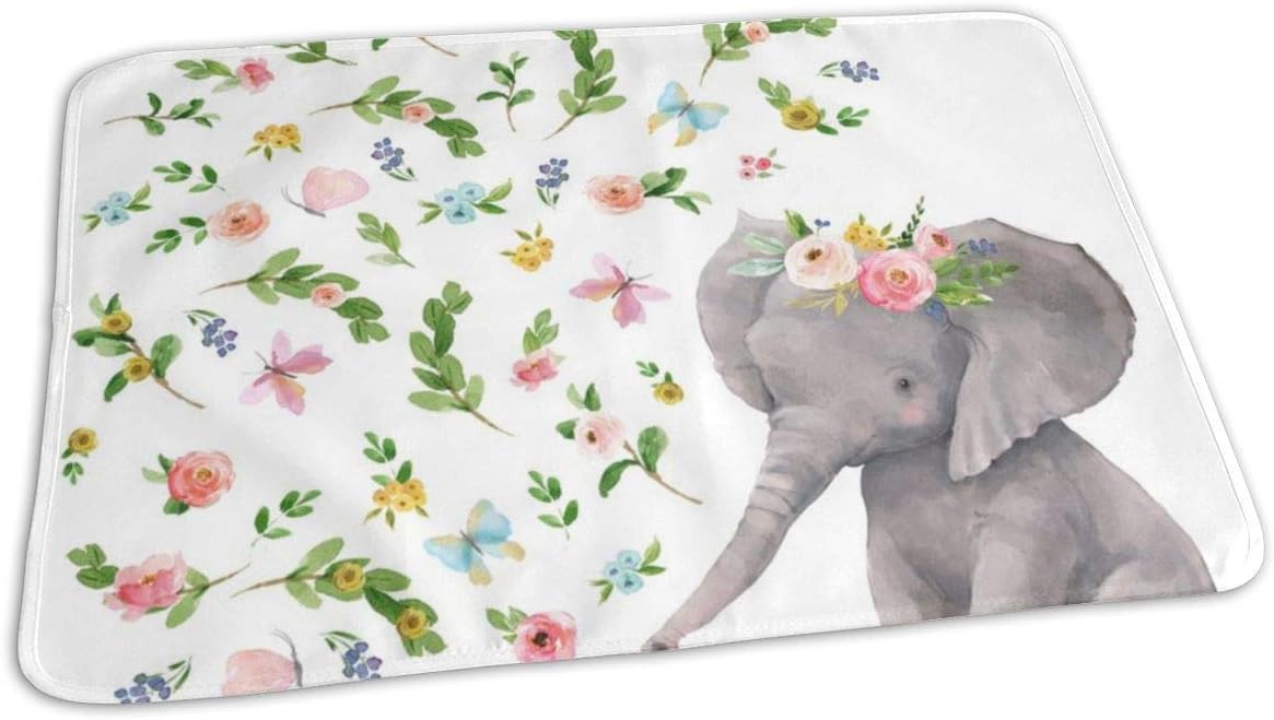 Floral Baby Elephant Version White Baby Portable Reusable Changing Pad Mat 19.7 * 27.5inch(50cm*70cm)