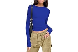 CHICGAL Womens Long Sleeve Shirts Basic Tees Y2k Slim Fit T Shirt Crew Neck Trendy Crop Top Casual
