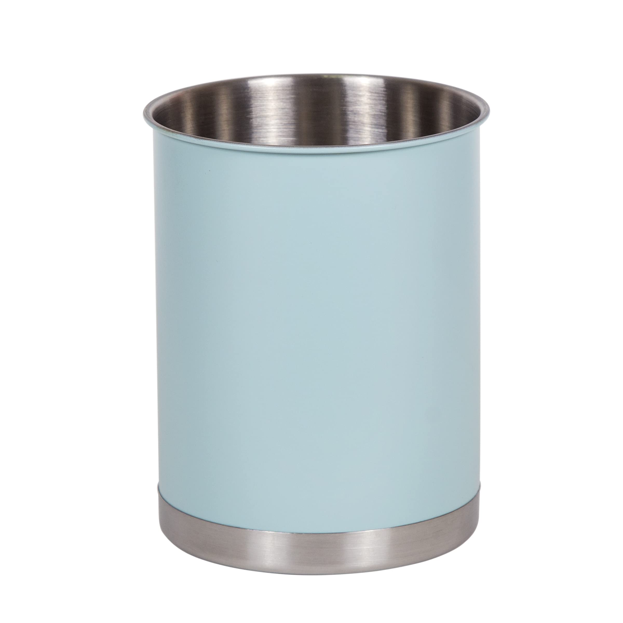 Creative Home Heavy Gauge Stainless Steel Tool Crock Utensil Flatware Holder, Small, 5" Diam. x 6-1/4" H, Ocean Blue