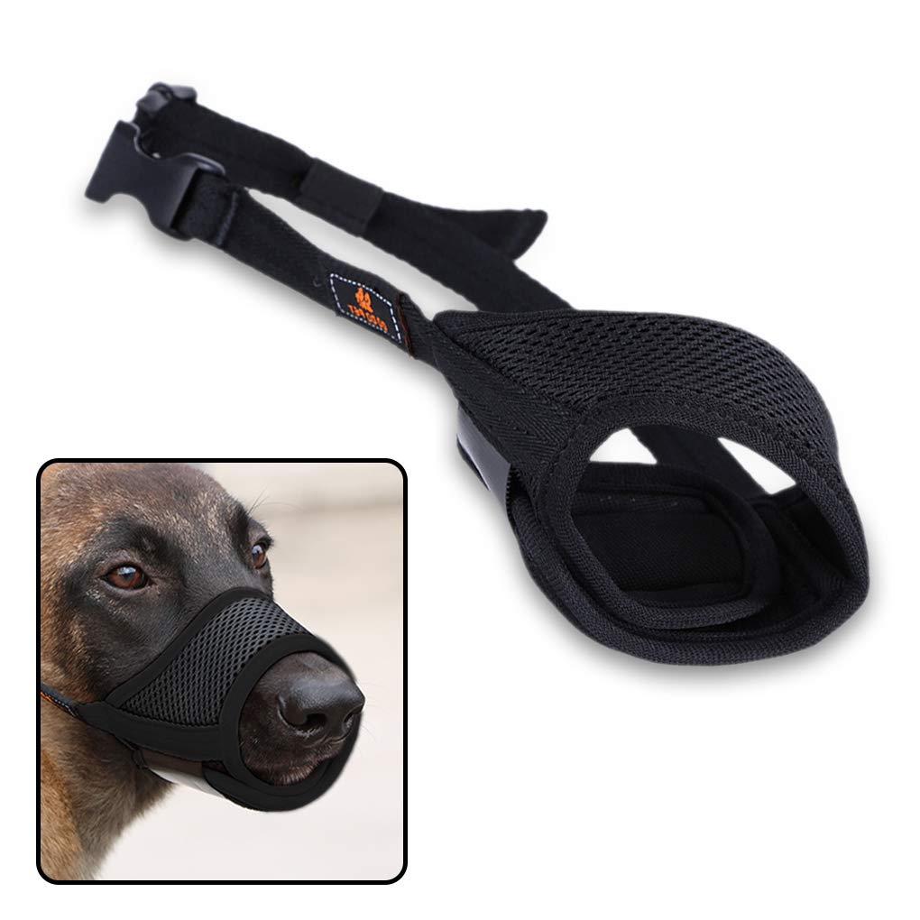 Andiker Mesh Dog Muzzle with Adjustable Loop and Soft Pad - Prevent Barking, Biting and Chewing (Black, L)