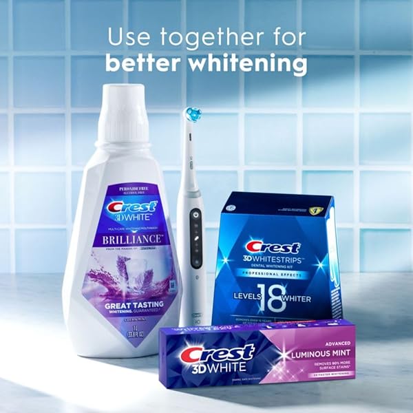CREST 3D WHITE ADVANCED LUMINOUS MINT TEETH WHITENING TOOTHPASTE, CREST TOOTHPASTE, 3.7 OZ PACK OF 4 – HELPS REMOVE SURFACE STAINS, WHITENS TEETH, STRENGTHENS TOOTH ENAMEL, PROTECTS AGAINST CAVITIES