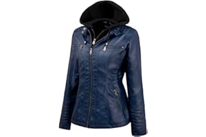 Tagoo Faux Leather Jacket Women Motorcycle Coat for Biker with Removable Hood Plus Size