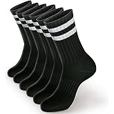 MARRON SMITH 6-Pack Cotton Stripe Athletic Crew Socks. Extra Thick Cushioned Daily Comfortable Socks for Men & Women.
