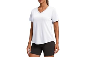 PINSPARK Soft Workout Tops for Women Short Sleeve V Neck Moisture Wicking UPF 50+ Sun Protection Quick Dry Gym Shirts