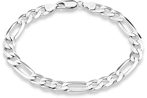 Miabella 925 Sterling Silver Italian 7mm Solid Diamond-Cut Figaro Link Chain Bracelet for Men, Made in Italy