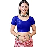 themilestocks TMS Women's Blouses Readymade Gold Stretchable Saree Crop Top Choli Free Size (Can fit bust size 28inch-38inch, Royal Blue)