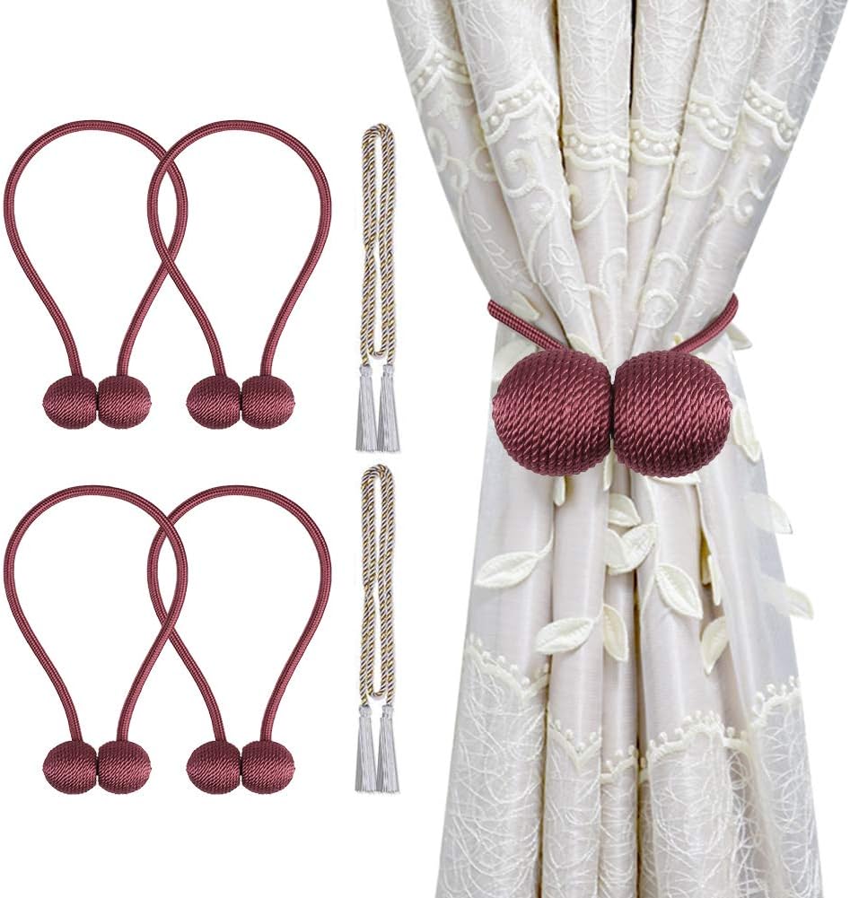 cyrico Magnetic Curtain Tiebacks, Decorative Curtain Holdbacks Rope Holdbacks Convenient Drape Tie Backs for Thick Sheer Curtains Light Weight Drapes Outdoor and Indoor Curtains
