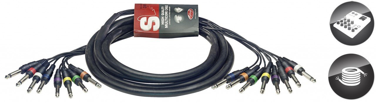 Stagg SML3/8P8P E Pro-Series 3m 8 Mono Jack to 8 Mono Jack Loom - Black