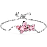 T400 Bracelets for Women Blue Purple Pink Butterfly Crystal Bangle Link Bracelet Jewelry Birthday Gift for Her