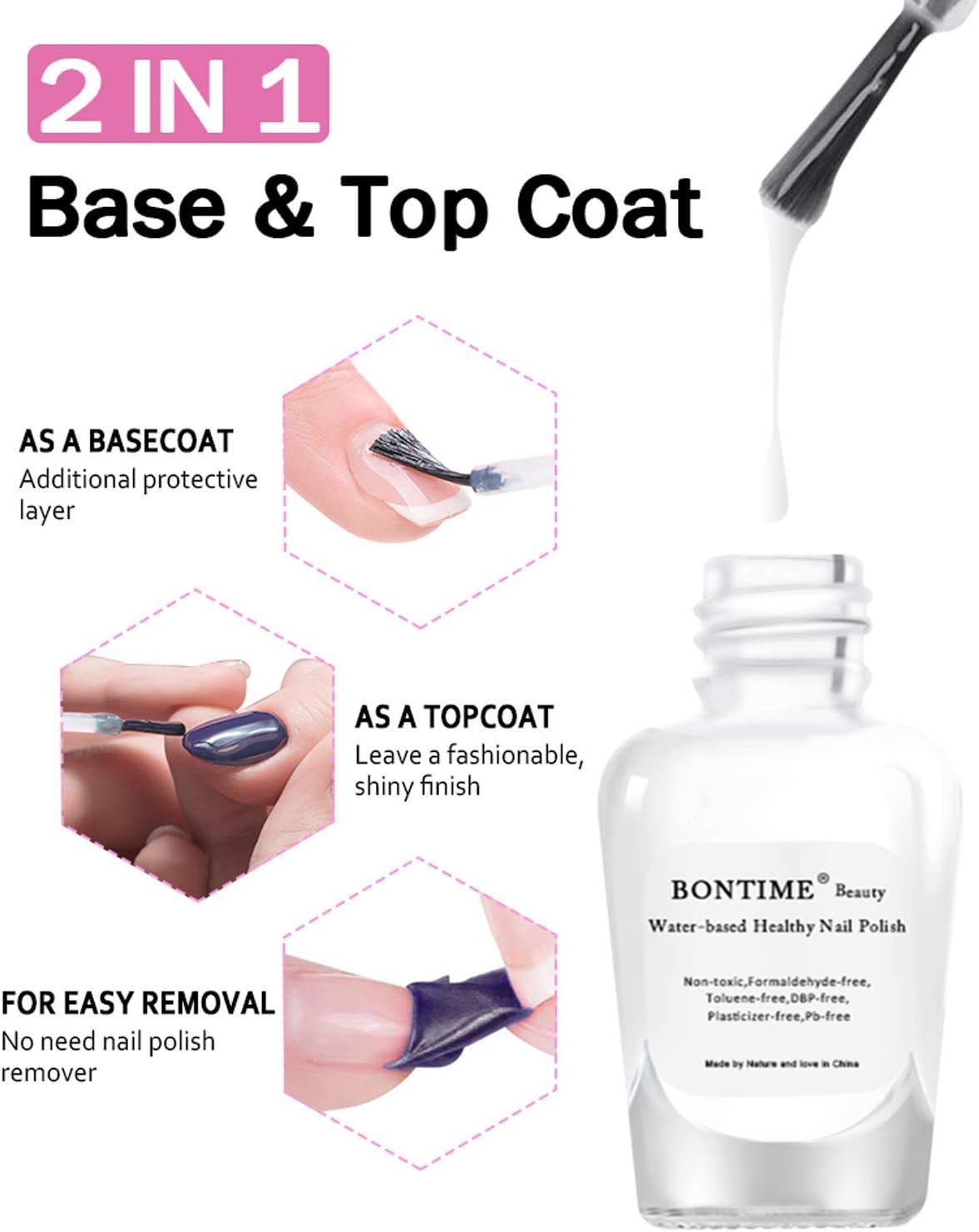 BONTIME Non-Toxic Nail Polish - Easy Peel Off & Quick Dry, Organic Water Based Nail Polish Set for Women,Teens,Kids(6 Colors,0.28 fl oz): Health & Personal Care
