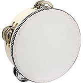 Moicstiy 6 Inch Wooden Round Tambourine | Double Row, Metal Jingles, Hand Held Percussion, For KTV &amp; Party