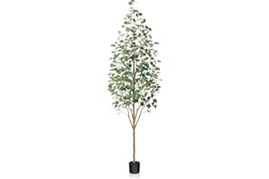 OAKRED Artificial Eucalyptus Tree 7ft, Tall Fake Eucalyptus Tree with Natural Wood Trunk and Silver Dollar Leaves, Silk Faux Eucalyptus Artificial Plants for Indoor Home Decor Office, 1Pcs